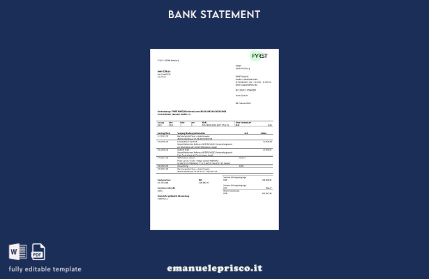 stile verificato Modello di estratto conto bancario Germania Fyrst Word e PDF